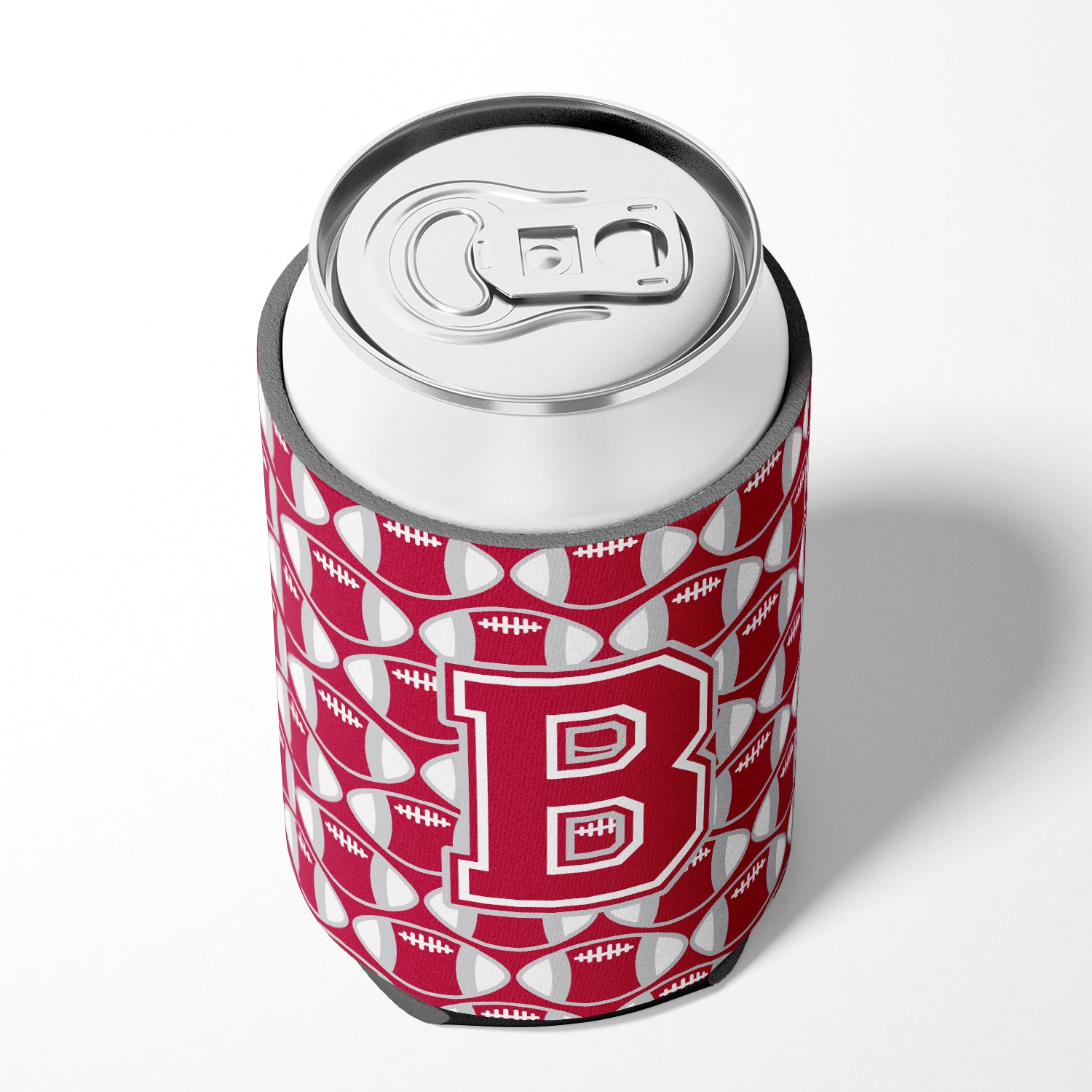 Letter B Football Crimson, grey and white Can or Bottle Hugger CJ1065-BCC.