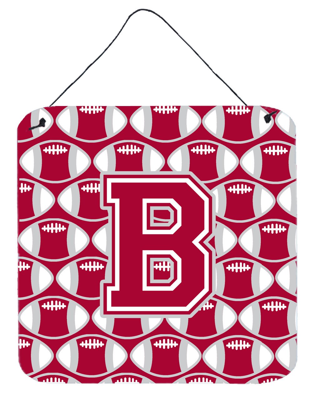 Letter B Football Crimson, grey and white Wall or Door Hanging Prints CJ1065-BDS66 by Caroline&#39;s Treasures