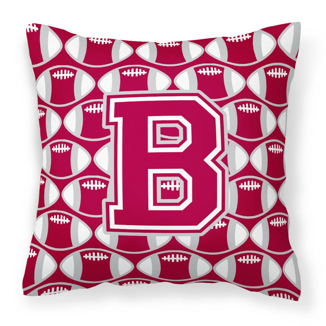 Letter B Football Crimson, grey and white Fabric Decorative Pillow CJ1065-BPW1414 by Caroline&#39;s Treasures