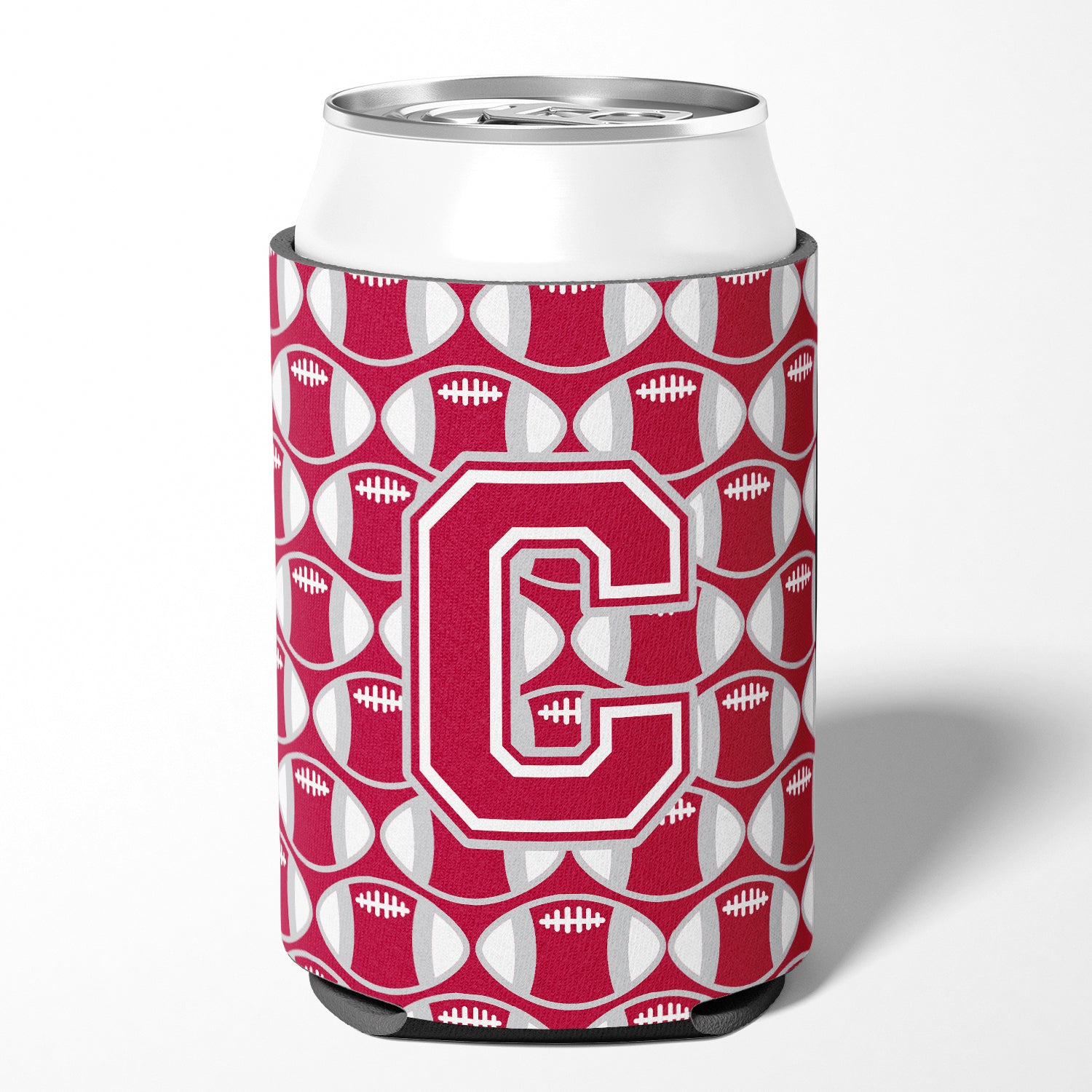 Lettre C Football Crimson, gris et blanc Can ou Bottle Hugger CJ1065-CCC