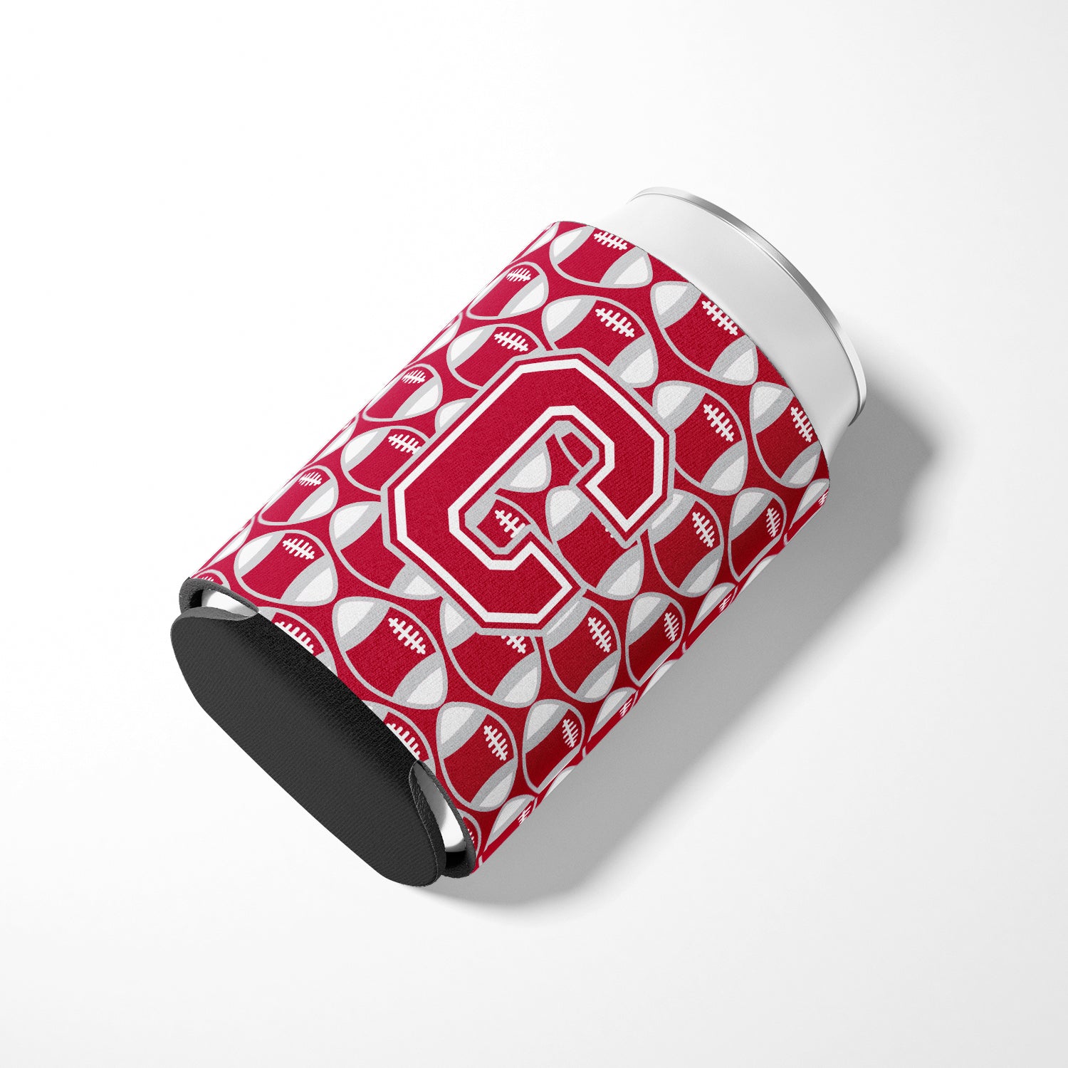 Letter C Football Crimson, grey and white Can or Bottle Hugger CJ1065-CCC.