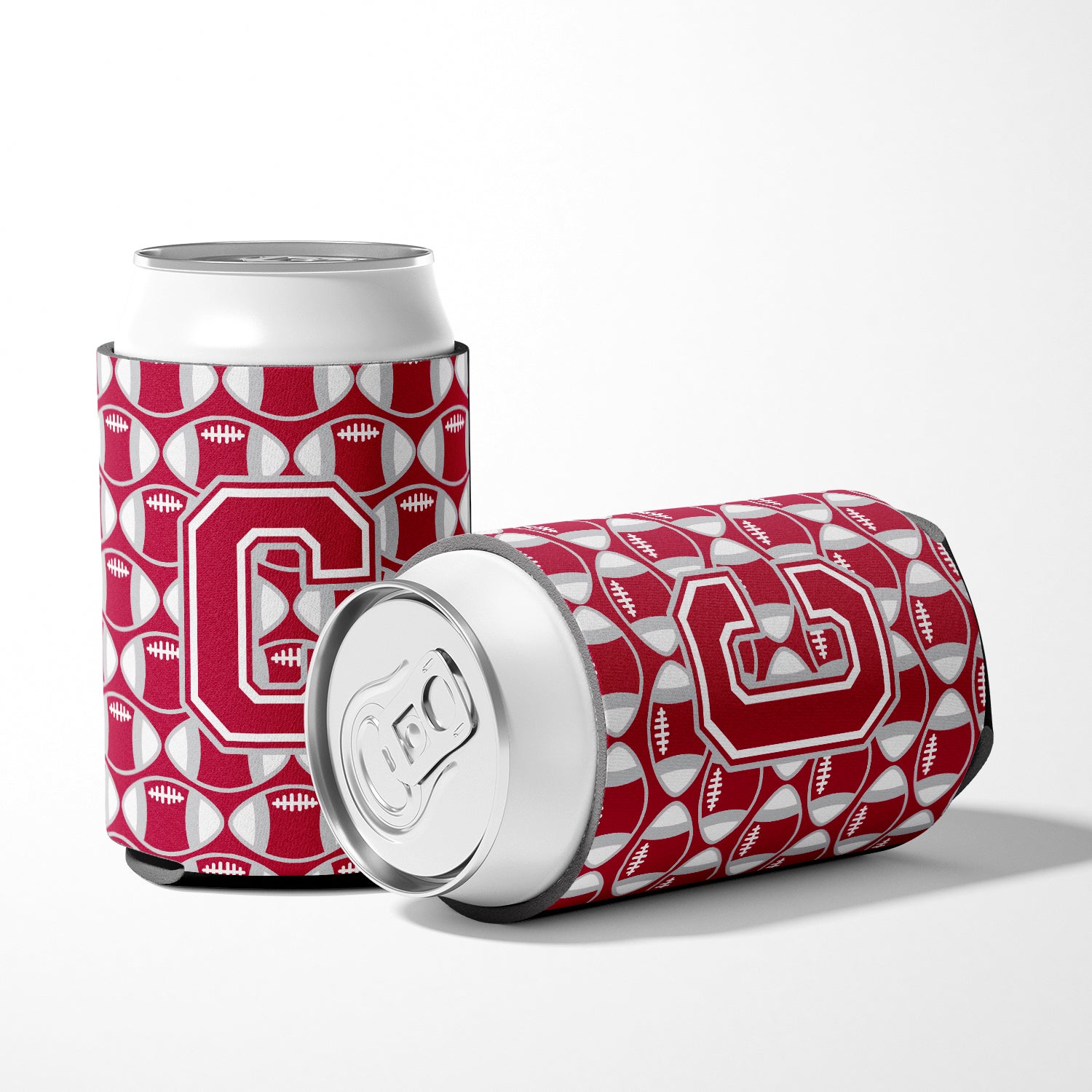 Letter C Football Crimson, grey and white Can or Bottle Hugger CJ1065-CCC