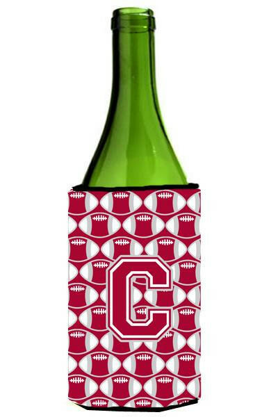 Letter C Football Crimson, grey and white Wine Bottle Beverage Insulator Hugger CJ1065-CLITERK by Caroline&#39;s Treasures