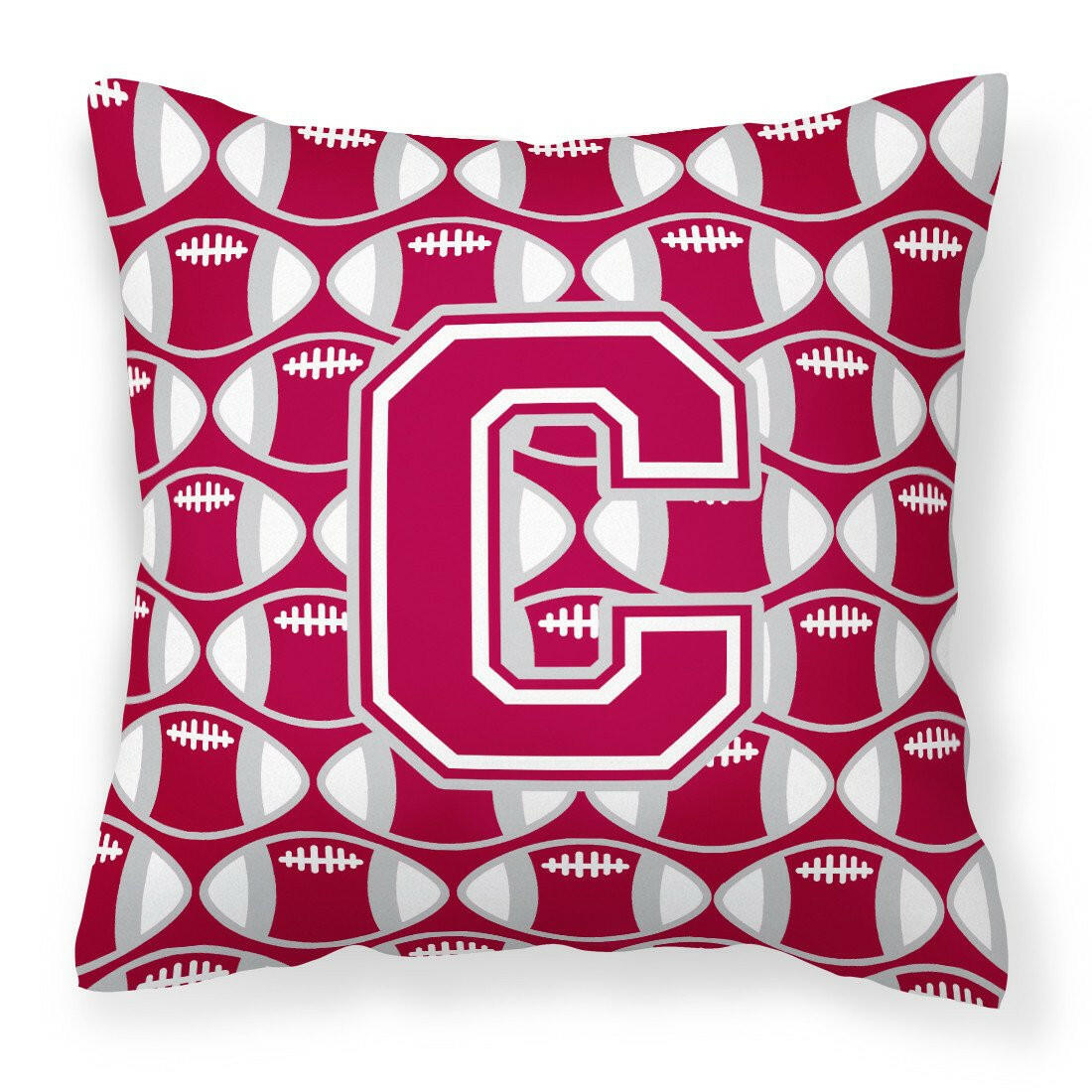 Letter C Football Crimson, grey and white Fabric Decorative Pillow CJ1065-CPW1414 by Caroline&#39;s Treasures