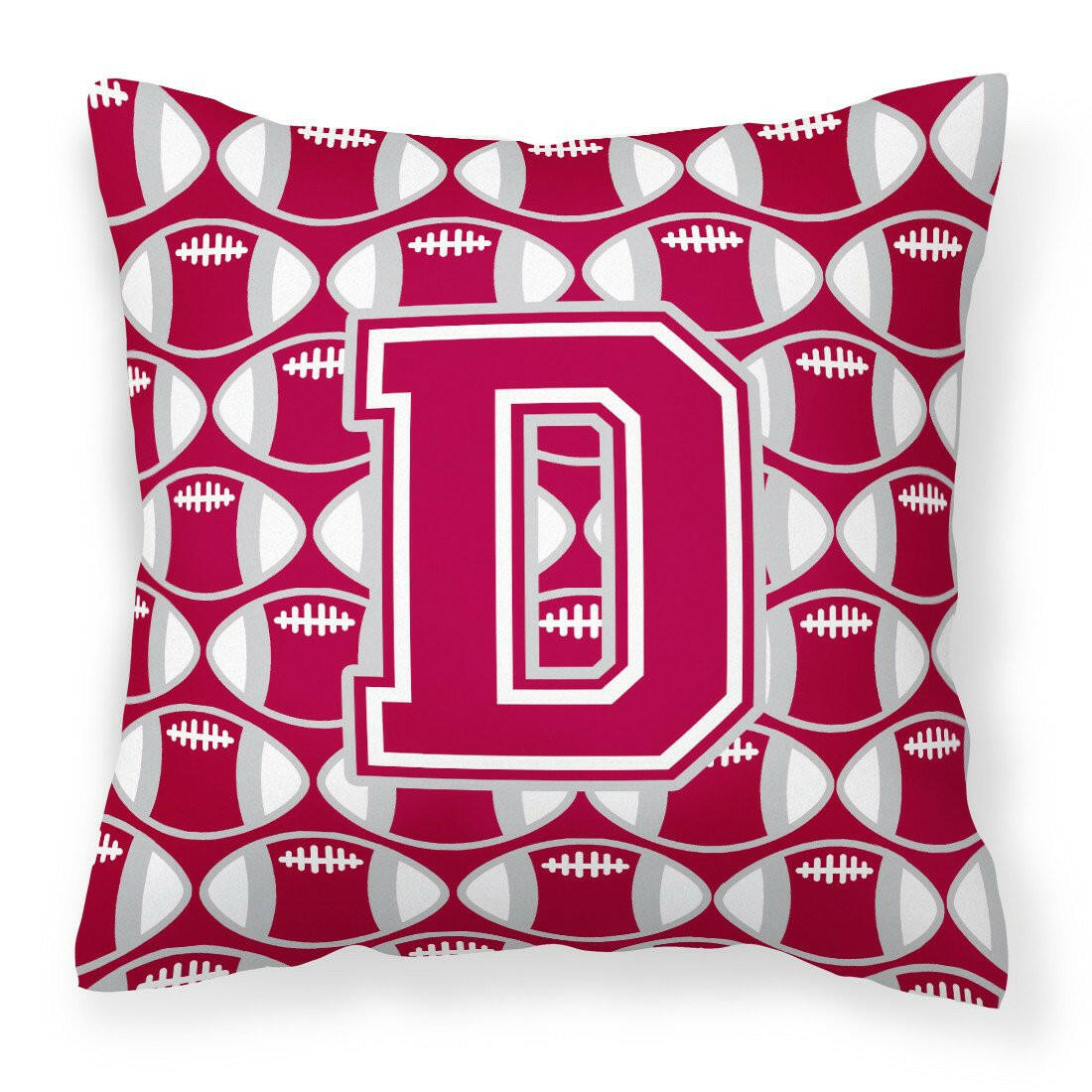 Letter D Football Crimson, grey and white Fabric Decorative Pillow CJ1065-DPW1414 by Caroline&#39;s Treasures