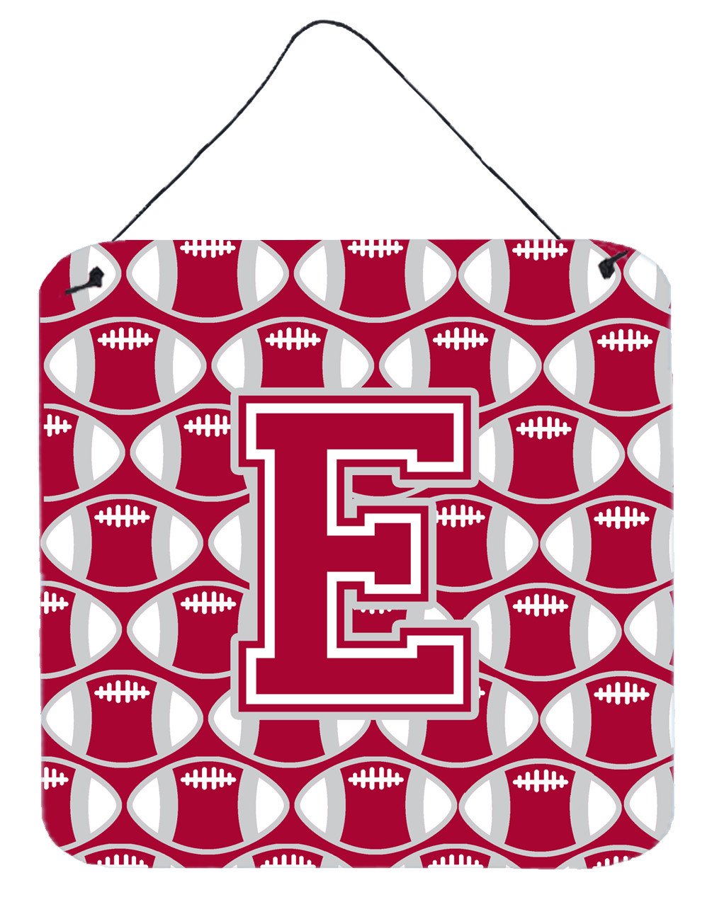 Letter E Football Crimson, grey and white Wall or Door Hanging Prints CJ1065-EDS66 by Caroline&#39;s Treasures
