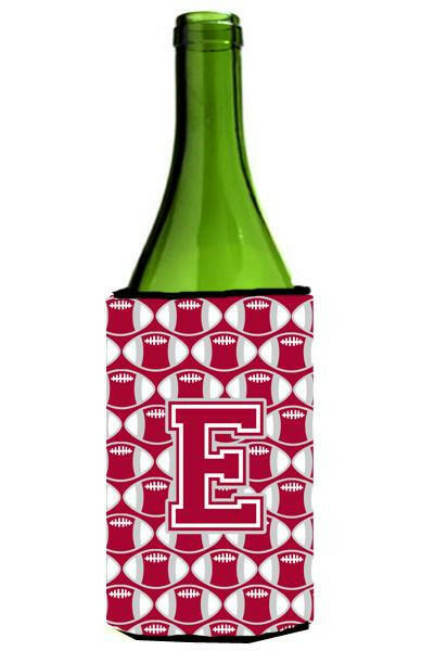 Letter E Football Crimson, grey and white Wine Bottle Beverage Insulator Hugger CJ1065-ELITERK by Caroline&#39;s Treasures