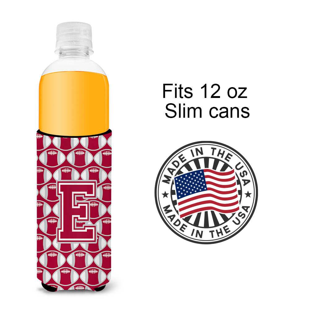Letter E Football Crimson, grey and white Ultra Beverage Insulators for slim cans CJ1065-EMUK.
