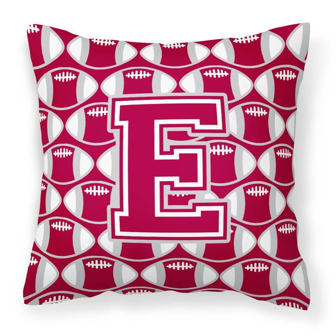 Letter E Football Crimson, grey and white Fabric Decorative Pillow CJ1065-EPW1414 by Caroline&#39;s Treasures