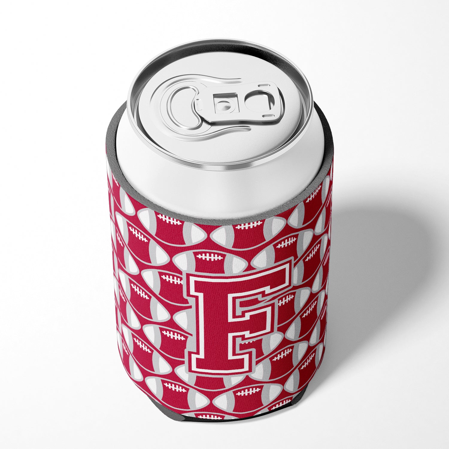 Letter F Football Crimson, grey and white Can or Bottle Hugger CJ1065-FCC