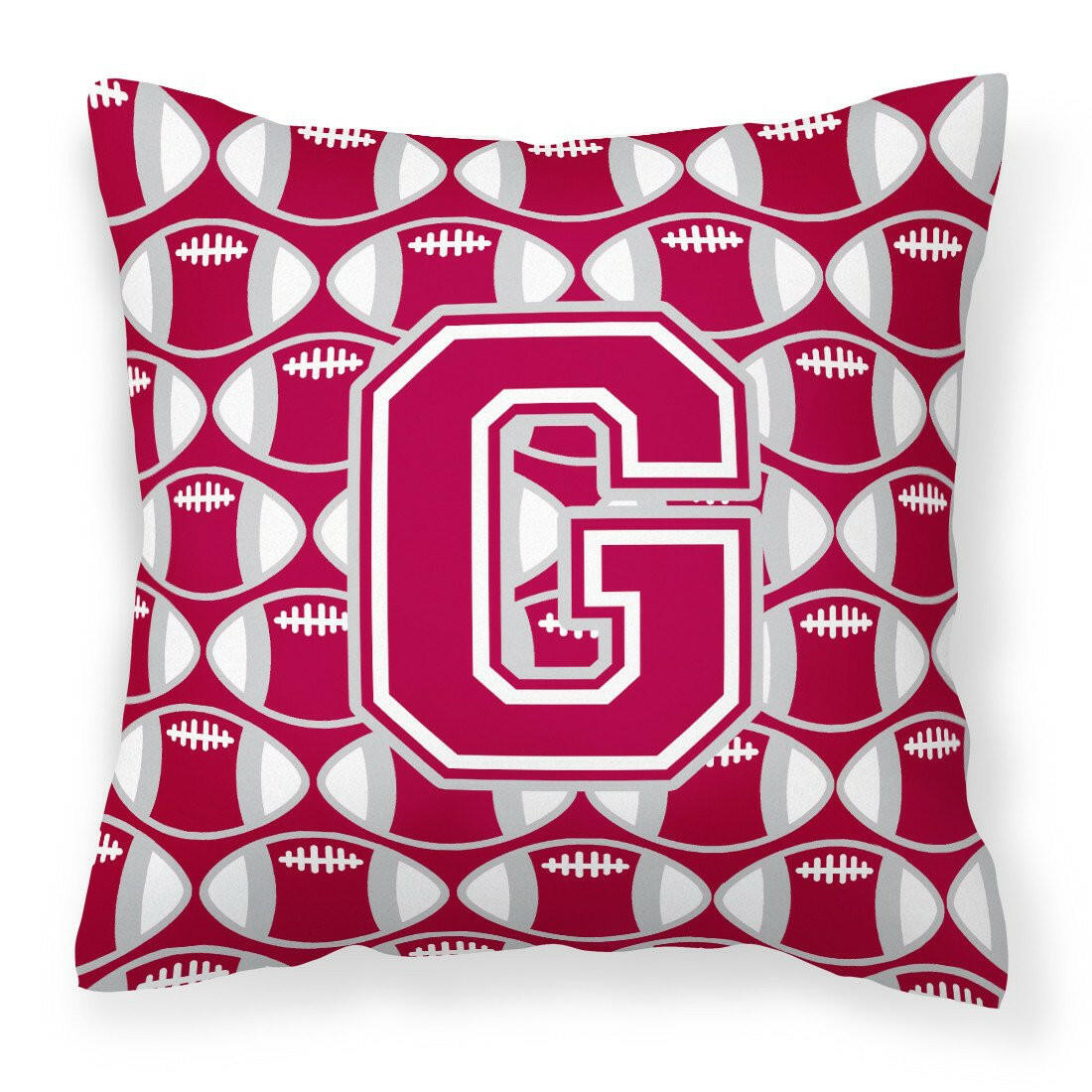 Letter G Football Crimson, grey and white Fabric Decorative Pillow CJ1065-GPW1414 by Caroline&#39;s Treasures