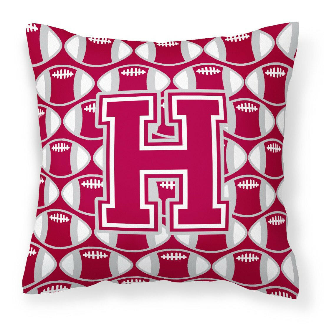 Letter H Football Crimson, grey and white Fabric Decorative Pillow CJ1065-HPW1414 by Caroline&#39;s Treasures