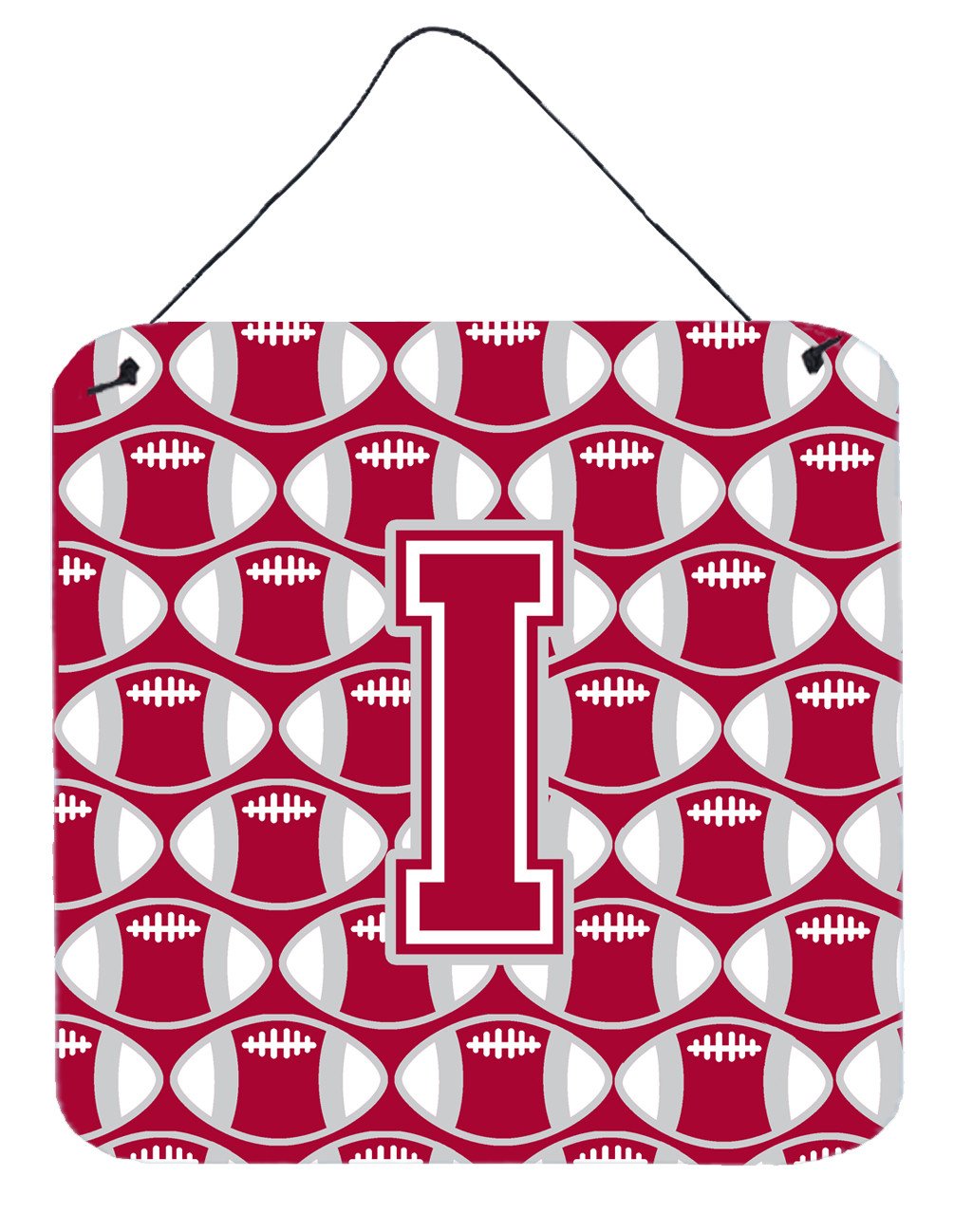 Letter I Football Crimson, grey and white Wall or Door Hanging Prints CJ1065-IDS66 by Caroline&#39;s Treasures