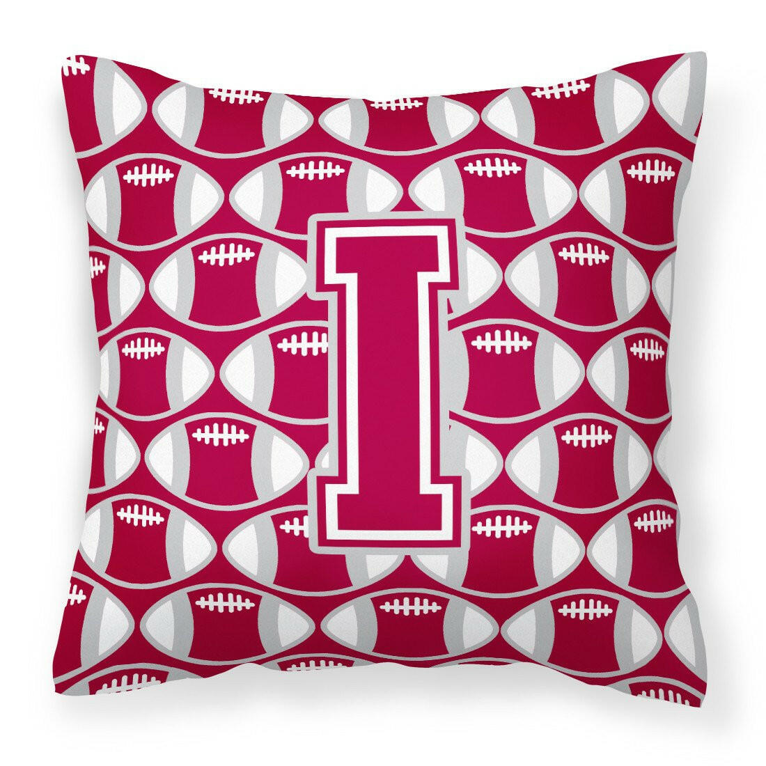 Letter I Football Crimson, grey and white Fabric Decorative Pillow CJ1065-IPW1414 by Caroline&#39;s Treasures