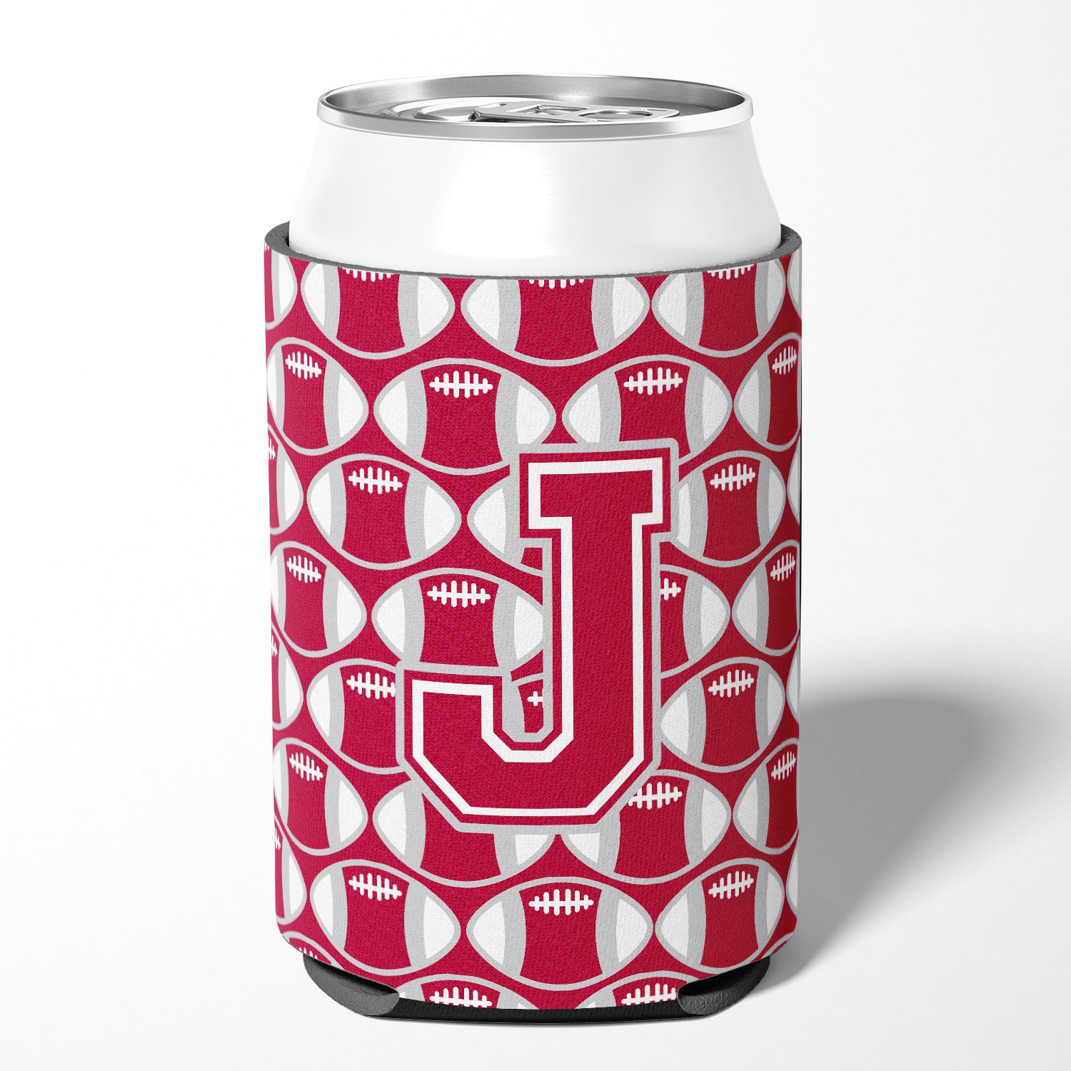 Lettre J Football Crimson, gris et blanc Can ou Bottle Hugger CJ1065-JCC