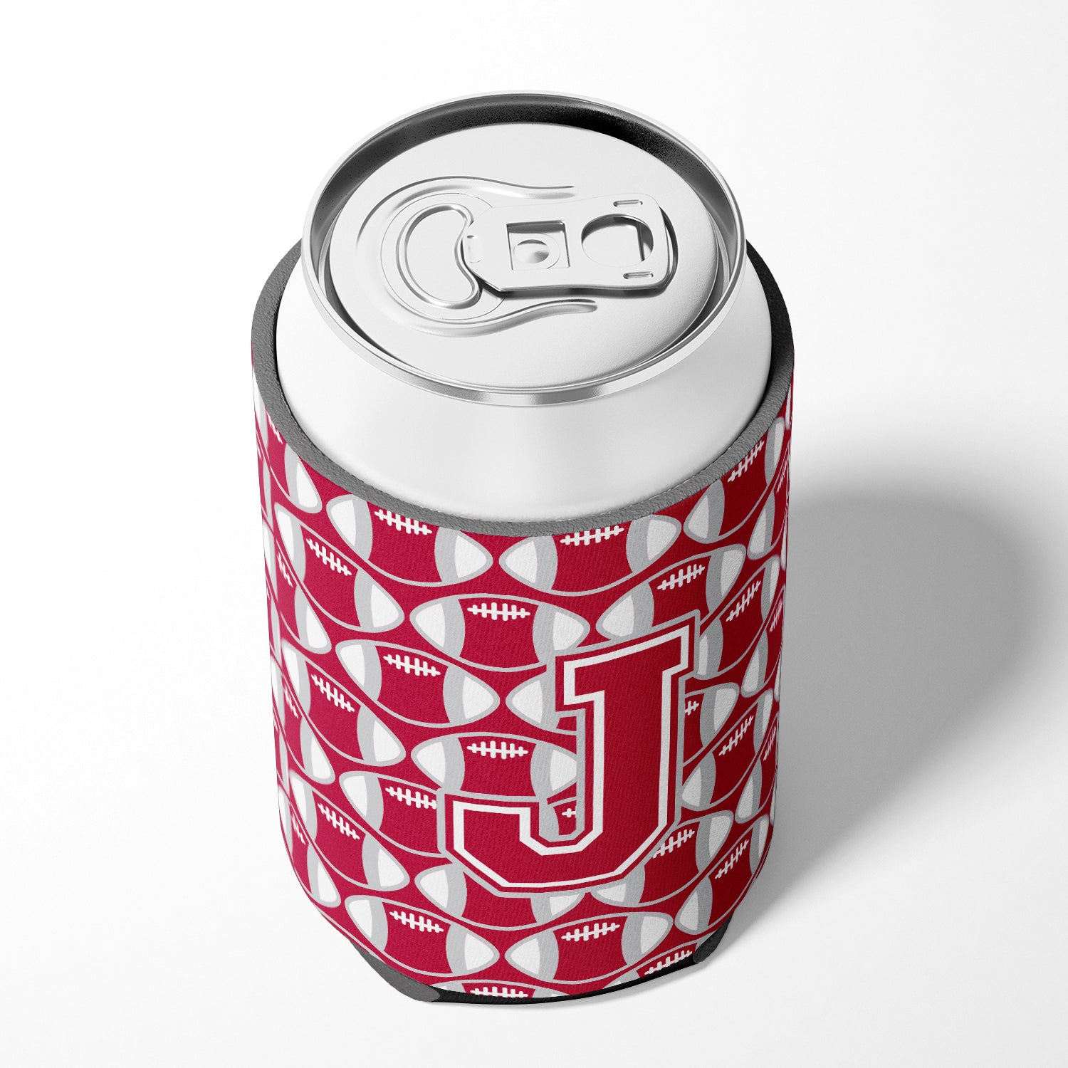 Letter J Football Crimson, grey and white Can or Bottle Hugger CJ1065-JCC.