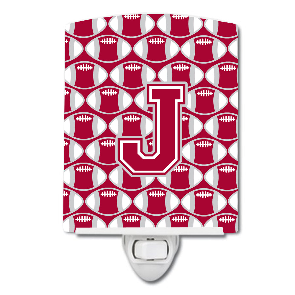 Letter J Football Crimson, grey and white Ceramic Night Light CJ1065-JCNL - the-store.com