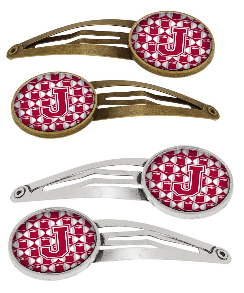 Letter J Football Crimson, grey and white Set of 4 Barrettes Hair Clips CJ1065-JHCS4 by Caroline's Treasures