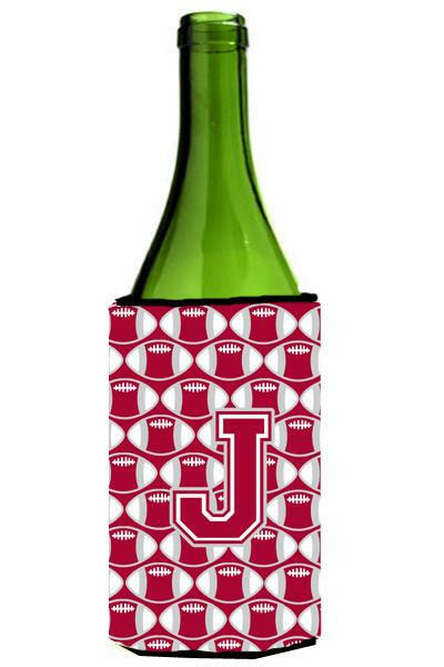 Letter J Football Crimson, grey and white Wine Bottle Beverage Insulator Hugger CJ1065-JLITERK by Caroline&#39;s Treasures