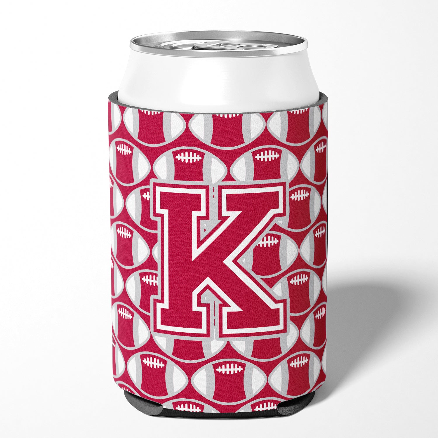 Letter K Football Crimson, grey and white Can or Bottle Hugger CJ1065-KCC.