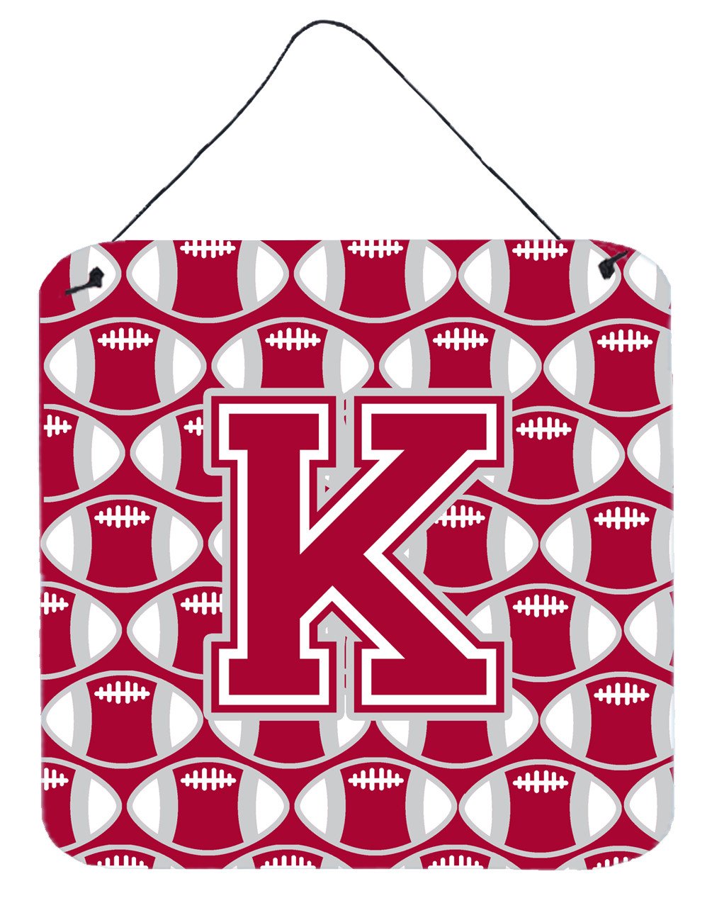 Letter K Football Crimson, grey and white Wall or Door Hanging Prints CJ1065-KDS66 by Caroline&#39;s Treasures