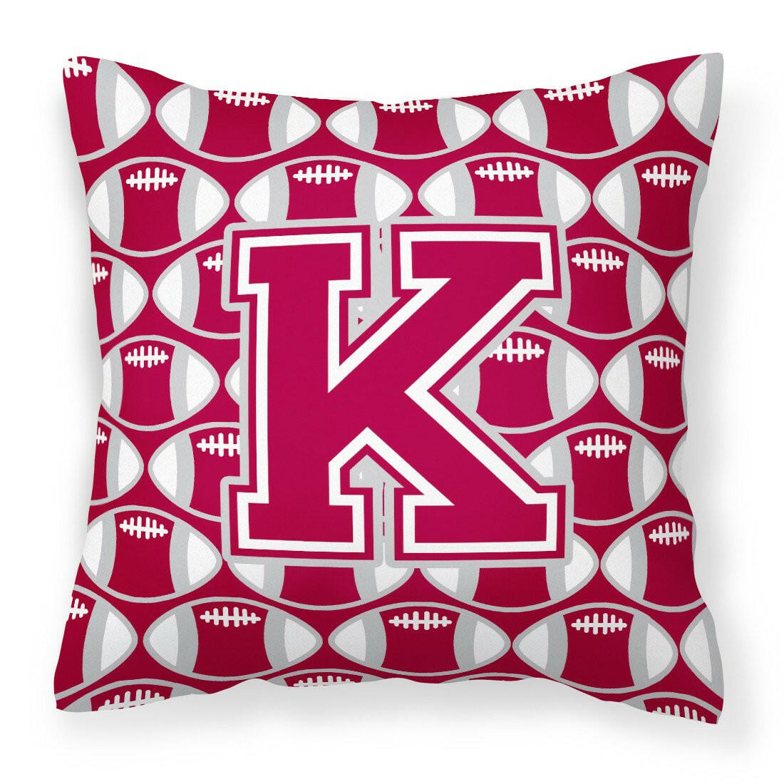 Letter K Football Crimson, grey and white Fabric Decorative Pillow CJ1065-KPW1414 by Caroline&#39;s Treasures