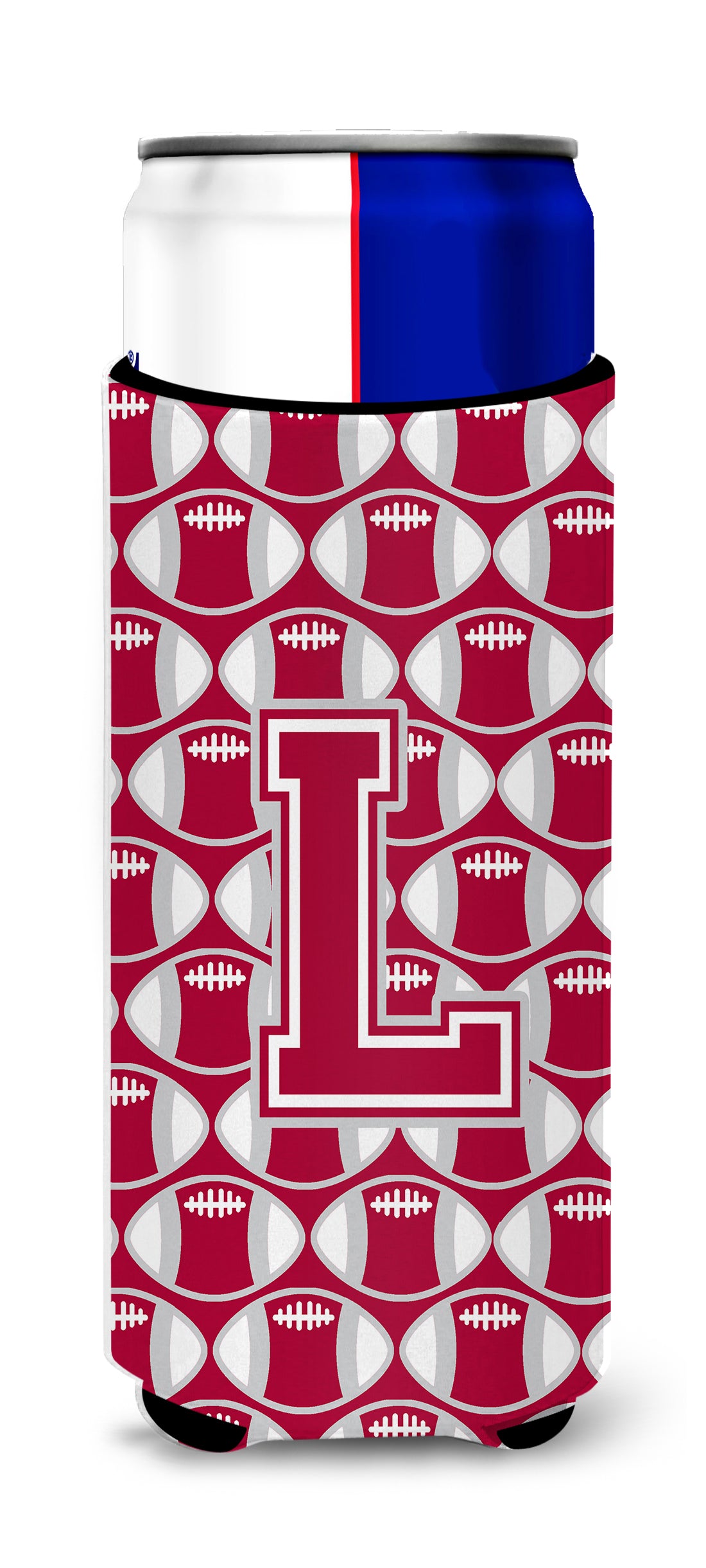 Letter L Football Crimson, grey and white Ultra Beverage Insulators for slim cans CJ1065-LMUK.