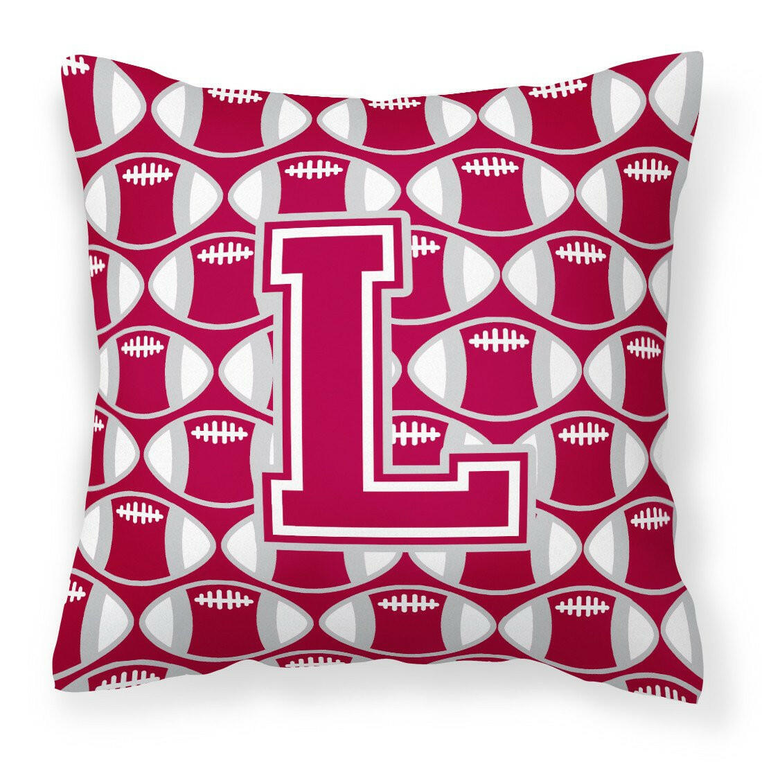 Letter L Football Crimson, grey and white Fabric Decorative Pillow CJ1065-LPW1414 by Caroline&#39;s Treasures