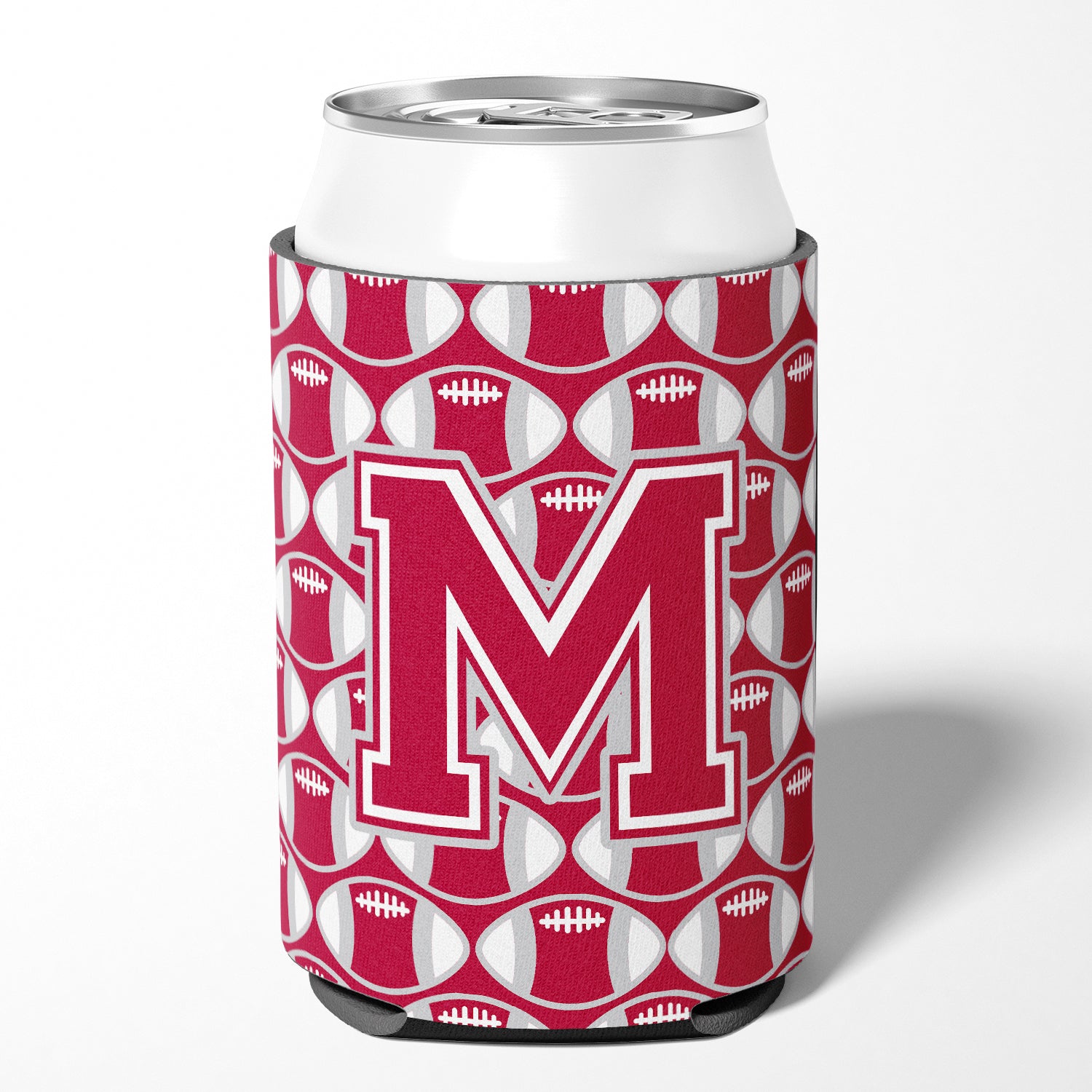 Lettre M Football Crimson, gris et blanc Porte-canette ou porte-bouteille CJ1065-MCC