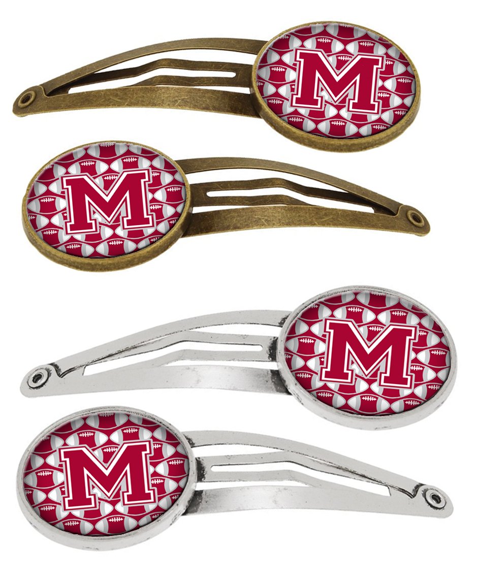 Letter M Football Crimson, grey and white Set of 4 Barrettes Hair Clips CJ1065-MHCS4 by Caroline&#39;s Treasures