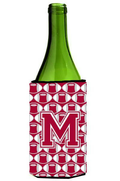 Letter M Football Crimson, grey and white Wine Bottle Beverage Insulator Hugger CJ1065-MLITERK by Caroline's Treasures