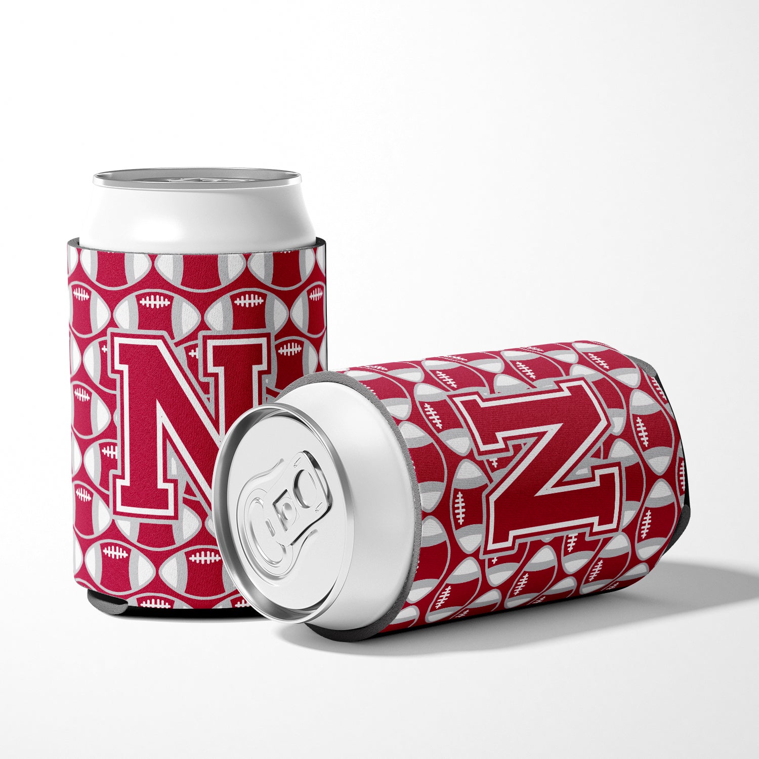 Letter N Football Crimson, grey and white Can or Bottle Hugger CJ1065-NCC.