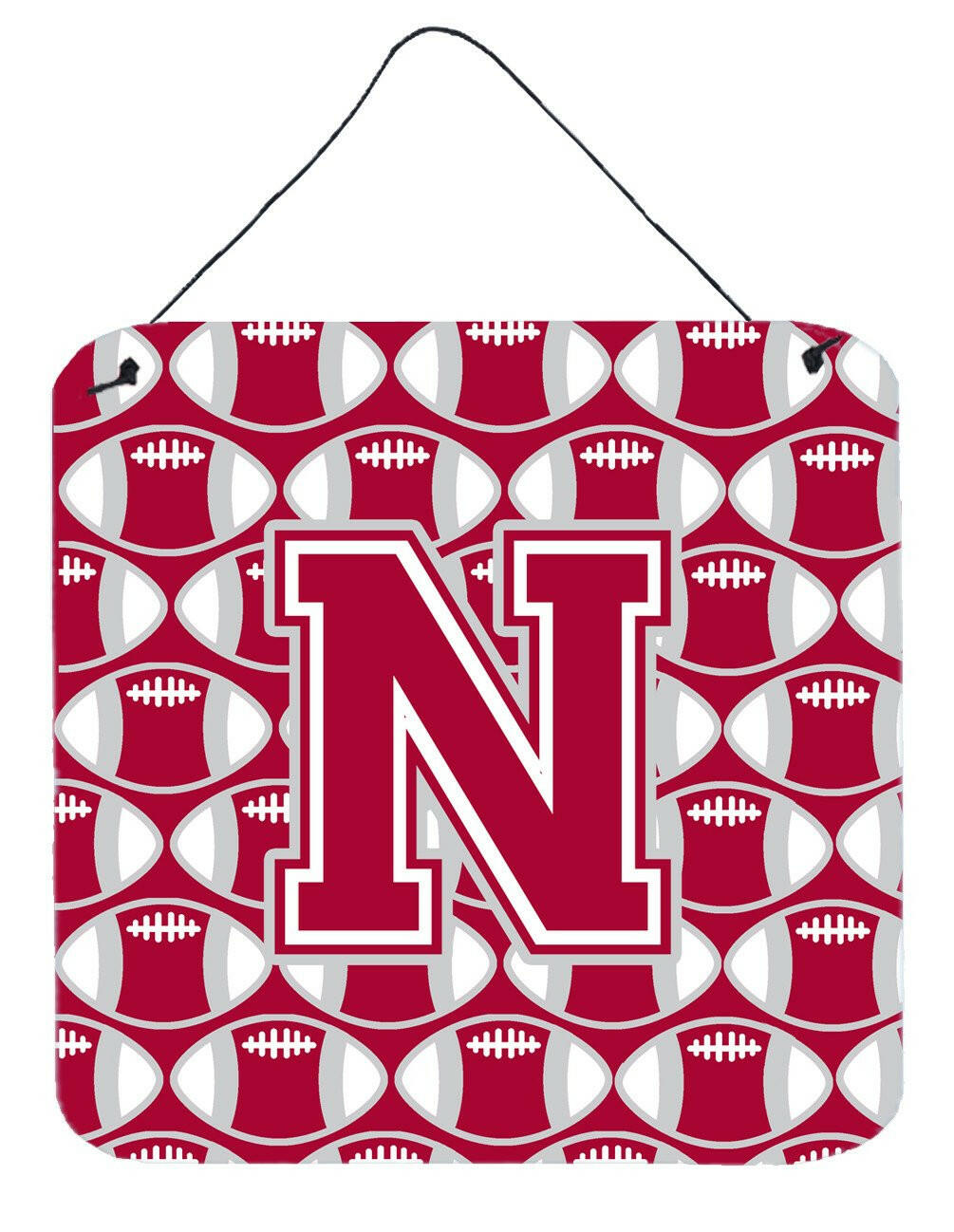 Letter N Football Crimson, grey and white Wall or Door Hanging Prints CJ1065-NDS66 by Caroline&#39;s Treasures
