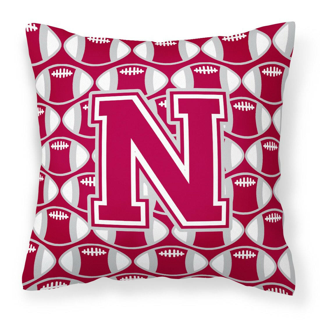 Letter N Football Crimson, grey and white Fabric Decorative Pillow CJ1065-NPW1414 by Caroline&#39;s Treasures