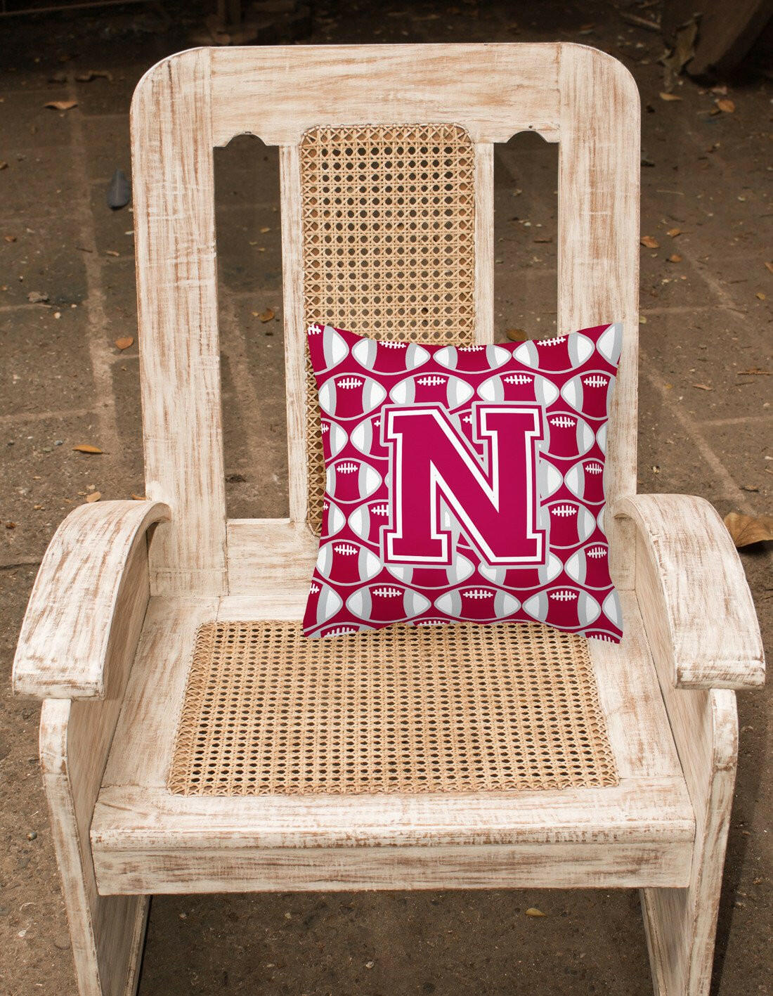 Letter N Football Crimson, grey and white Fabric Decorative Pillow CJ1065-NPW1414 by Caroline's Treasures