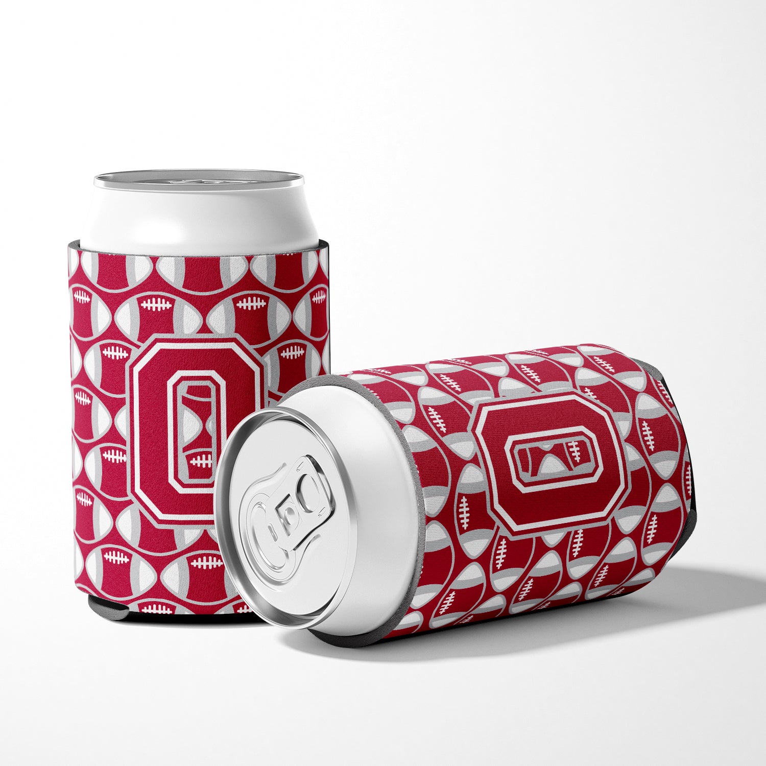 Letter O Football Crimson, grey and white Can or Bottle Hugger CJ1065-OCC.