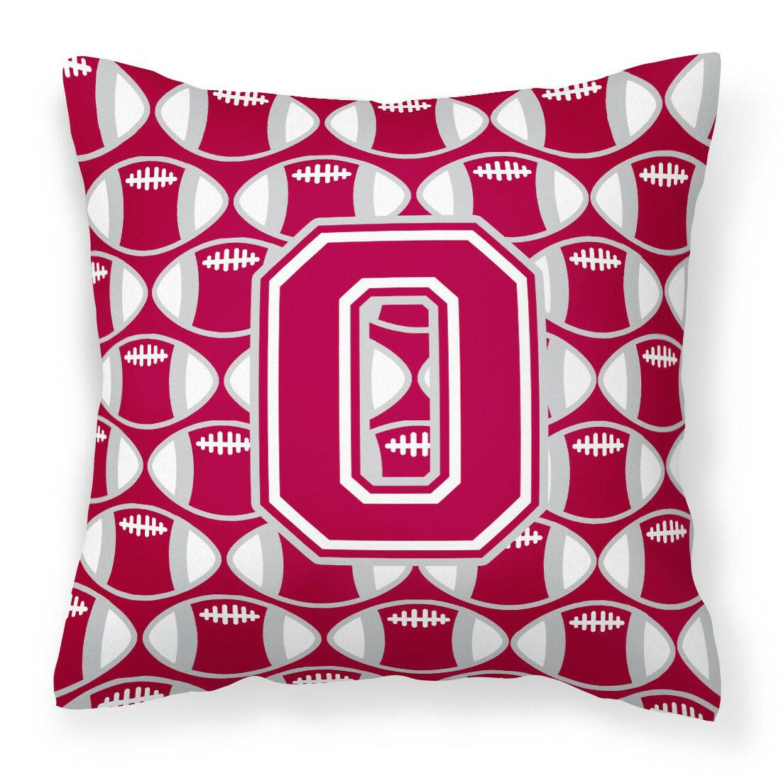 Letter O Football Crimson, grey and white Fabric Decorative Pillow CJ1065-OPW1414 by Caroline&#39;s Treasures
