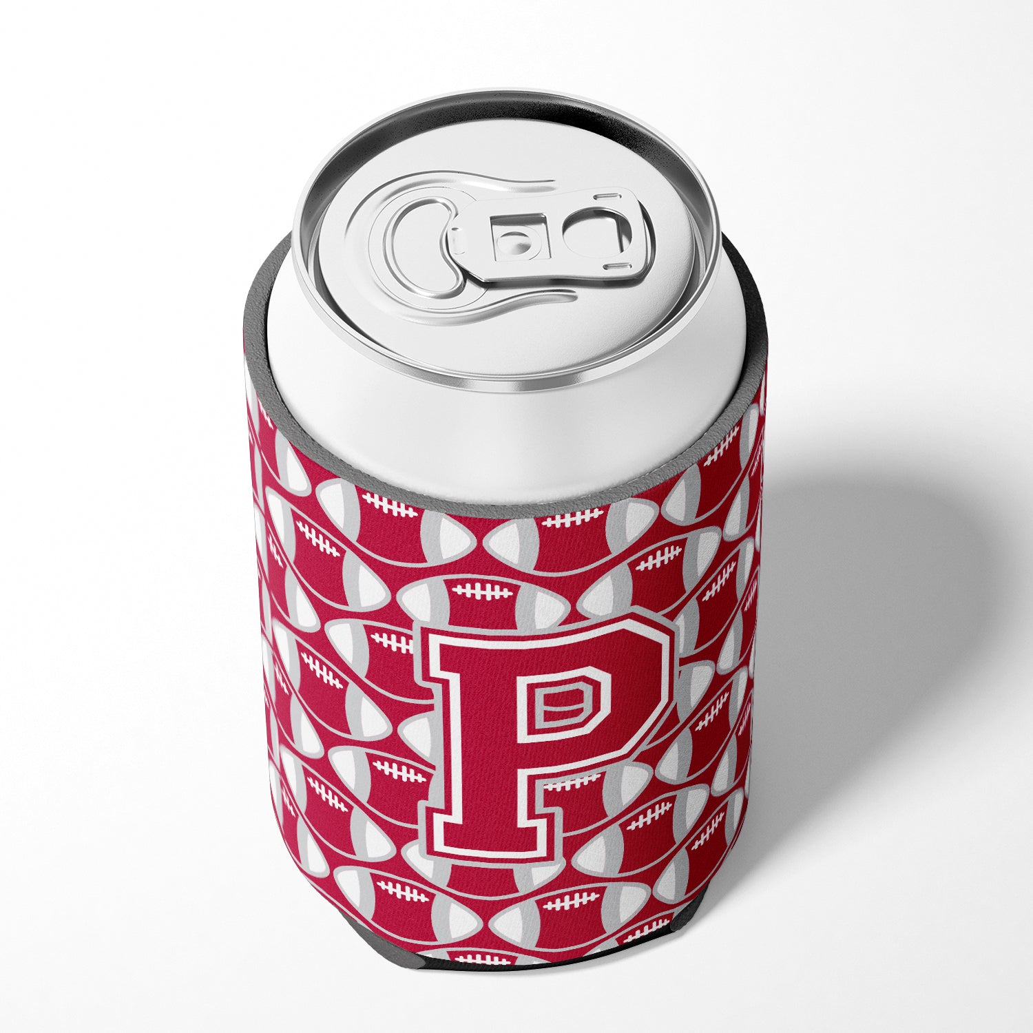 Letter P Football Crimson, grey and white Can or Bottle Hugger CJ1065-PCC