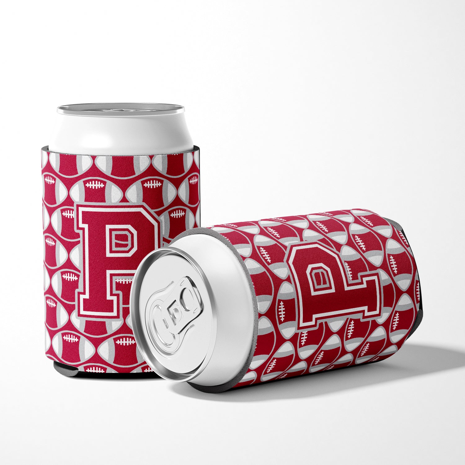 Letter P Football Crimson, grey and white Can or Bottle Hugger CJ1065-PCC.