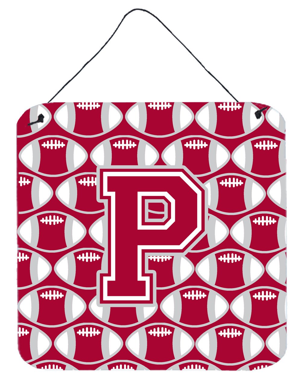 Letter P Football Crimson, grey and white Wall or Door Hanging Prints CJ1065-PDS66 by Caroline's Treasures