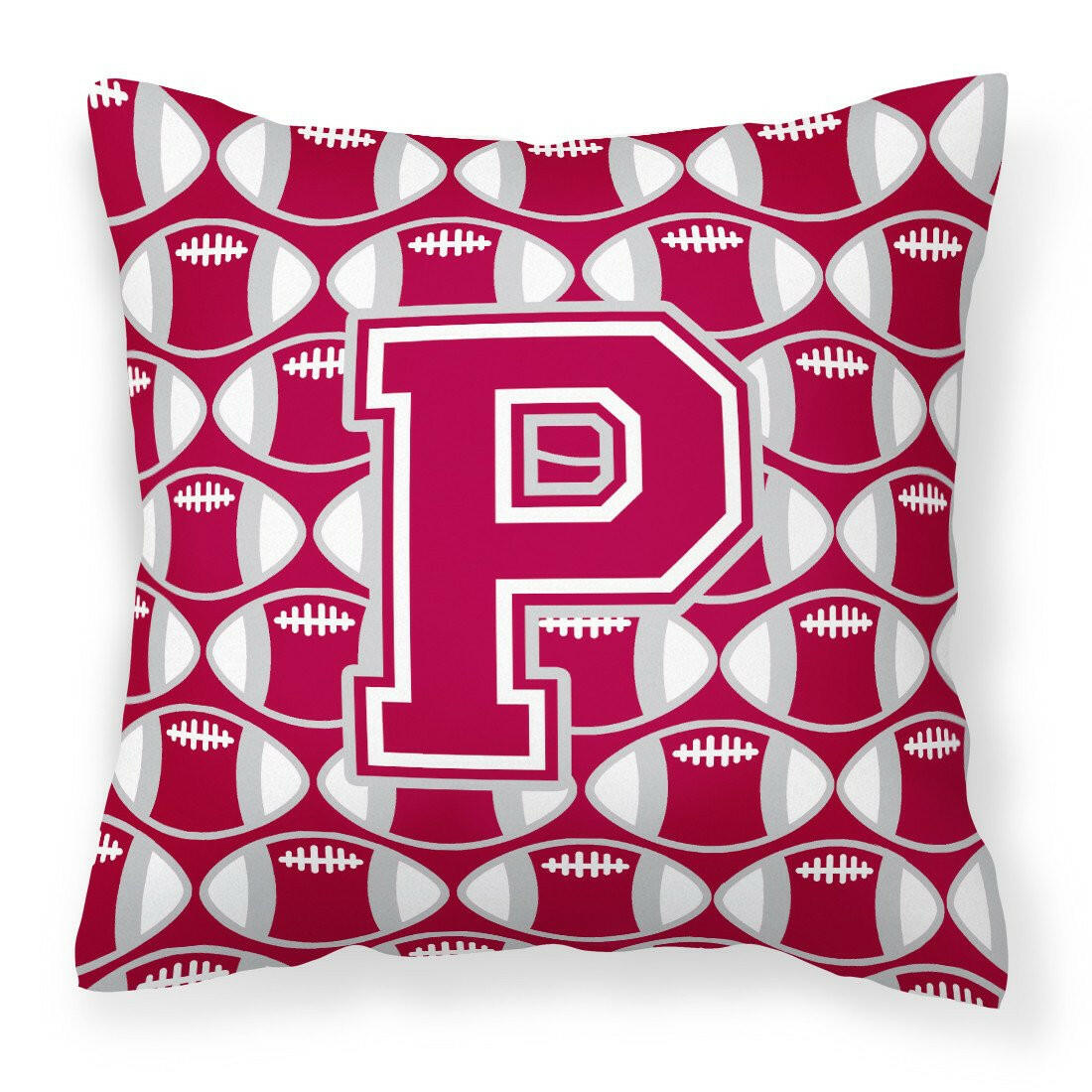 Letter P Football Crimson, grey and white Fabric Decorative Pillow CJ1065-PPW1414 by Caroline&#39;s Treasures