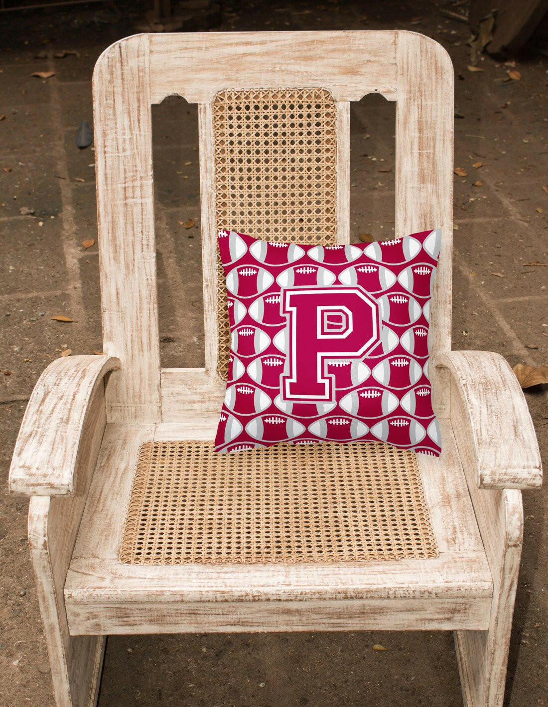 Letter P Football Crimson, grey and white Fabric Decorative Pillow CJ1065-PPW1414 by Caroline's Treasures