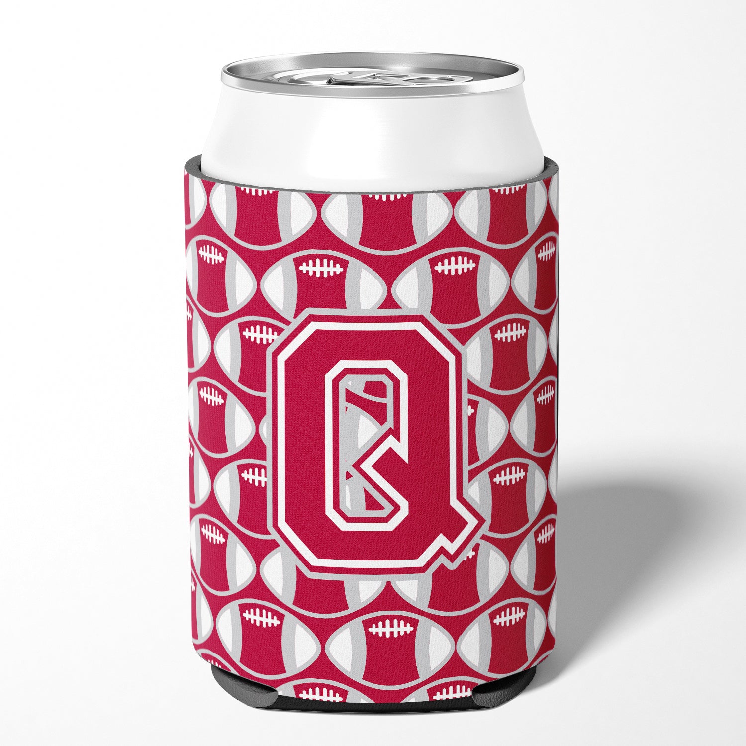 Letter Q Football Crimson, grey and white Can or Bottle Hugger CJ1065-QCC.