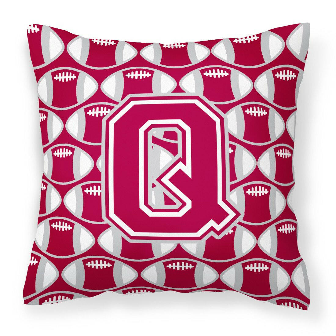 Letter Q Football Crimson, grey and white Fabric Decorative Pillow CJ1065-QPW1414 by Caroline&#39;s Treasures