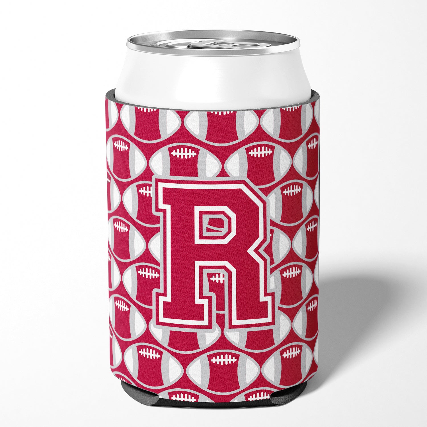 Letter R Football Crimson, grey and white Can or Bottle Hugger CJ1065-RCC.