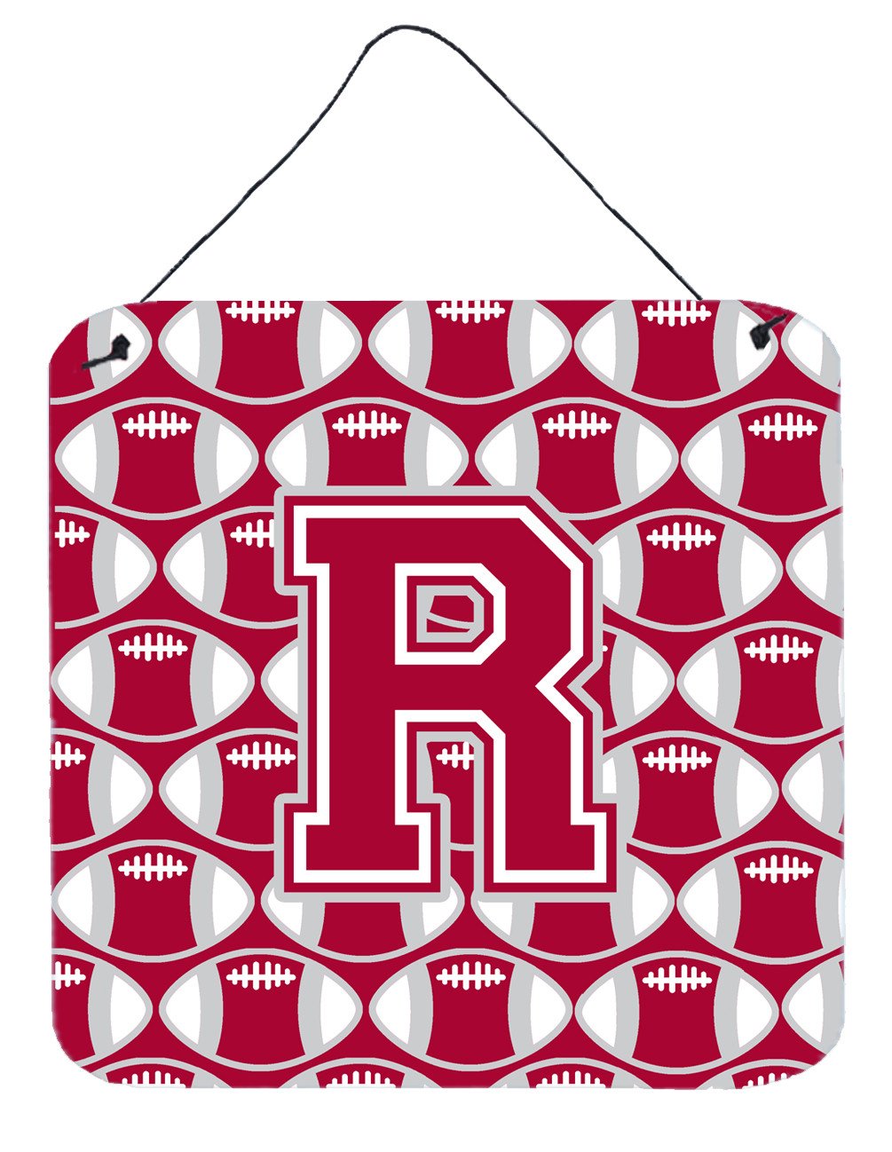 Letter R Football Crimson, grey and white Wall or Door Hanging Prints CJ1065-RDS66 by Caroline&#39;s Treasures