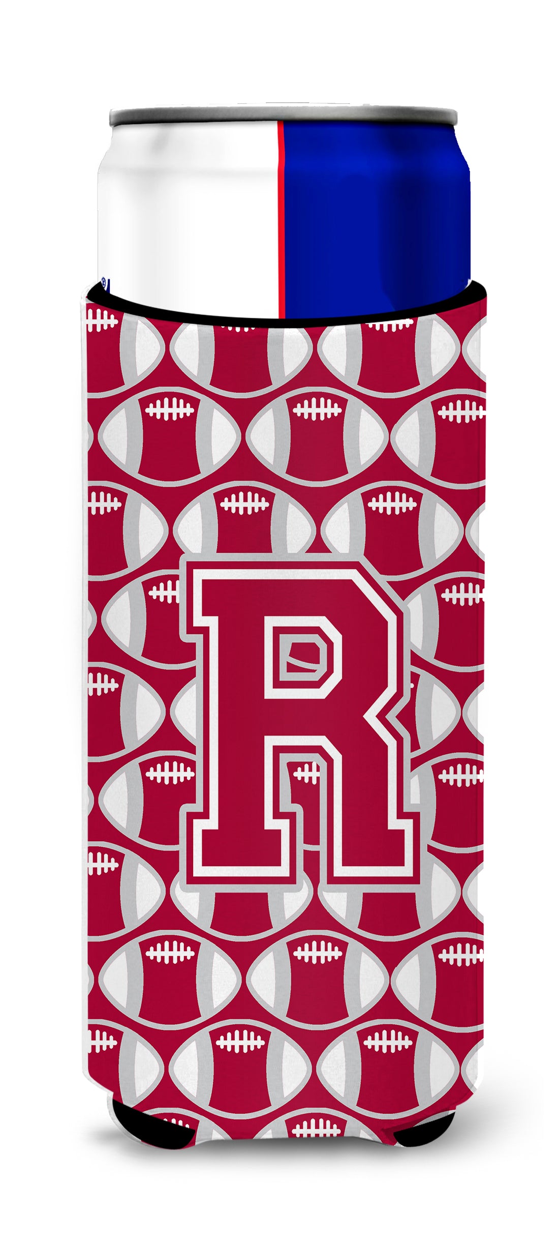 Letter R Football Crimson, grey and white Ultra Beverage Insulators for slim cans CJ1065-RMUK.