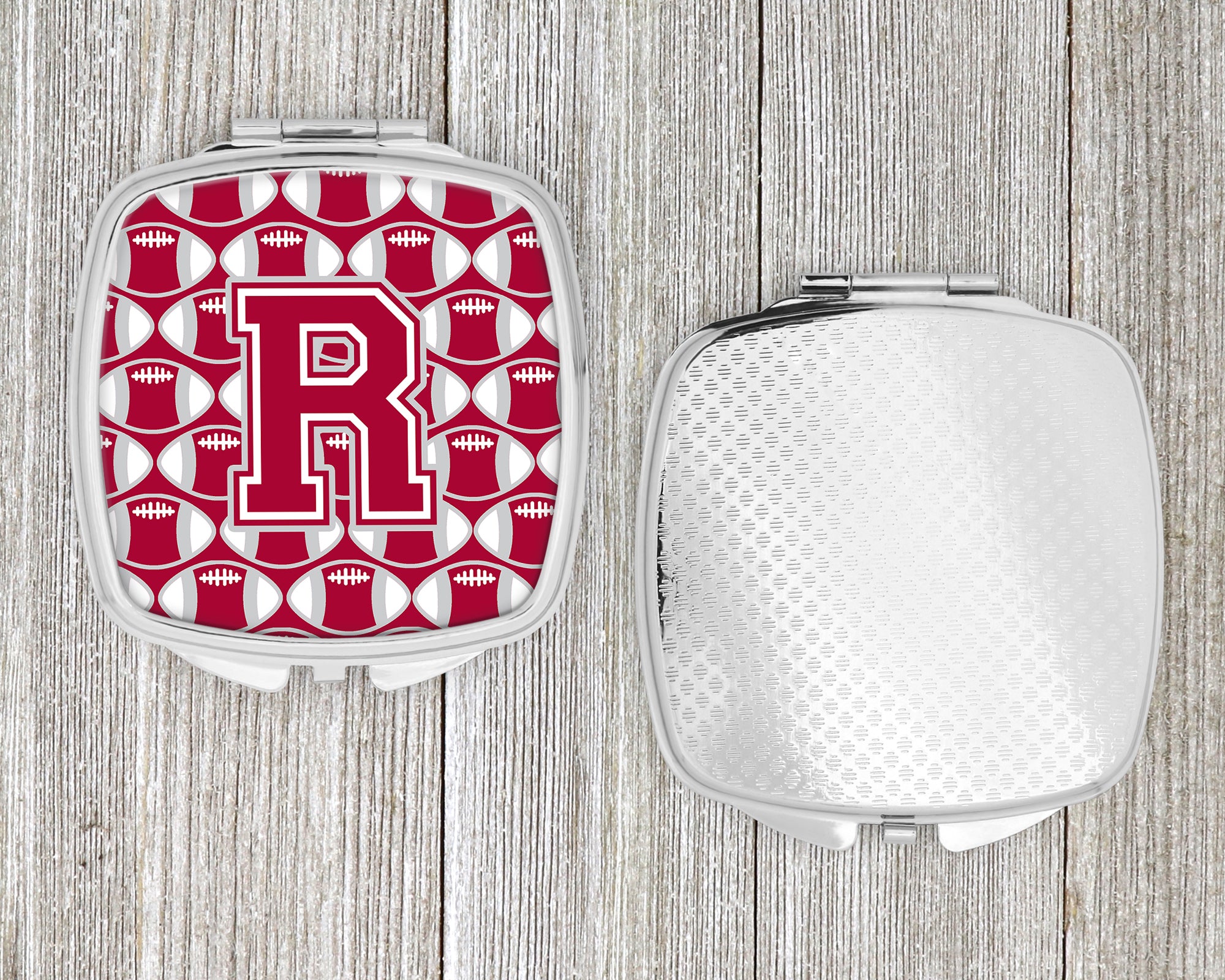 Letter R Football Crimson, grey and white Compact Mirror CJ1065-RSCM