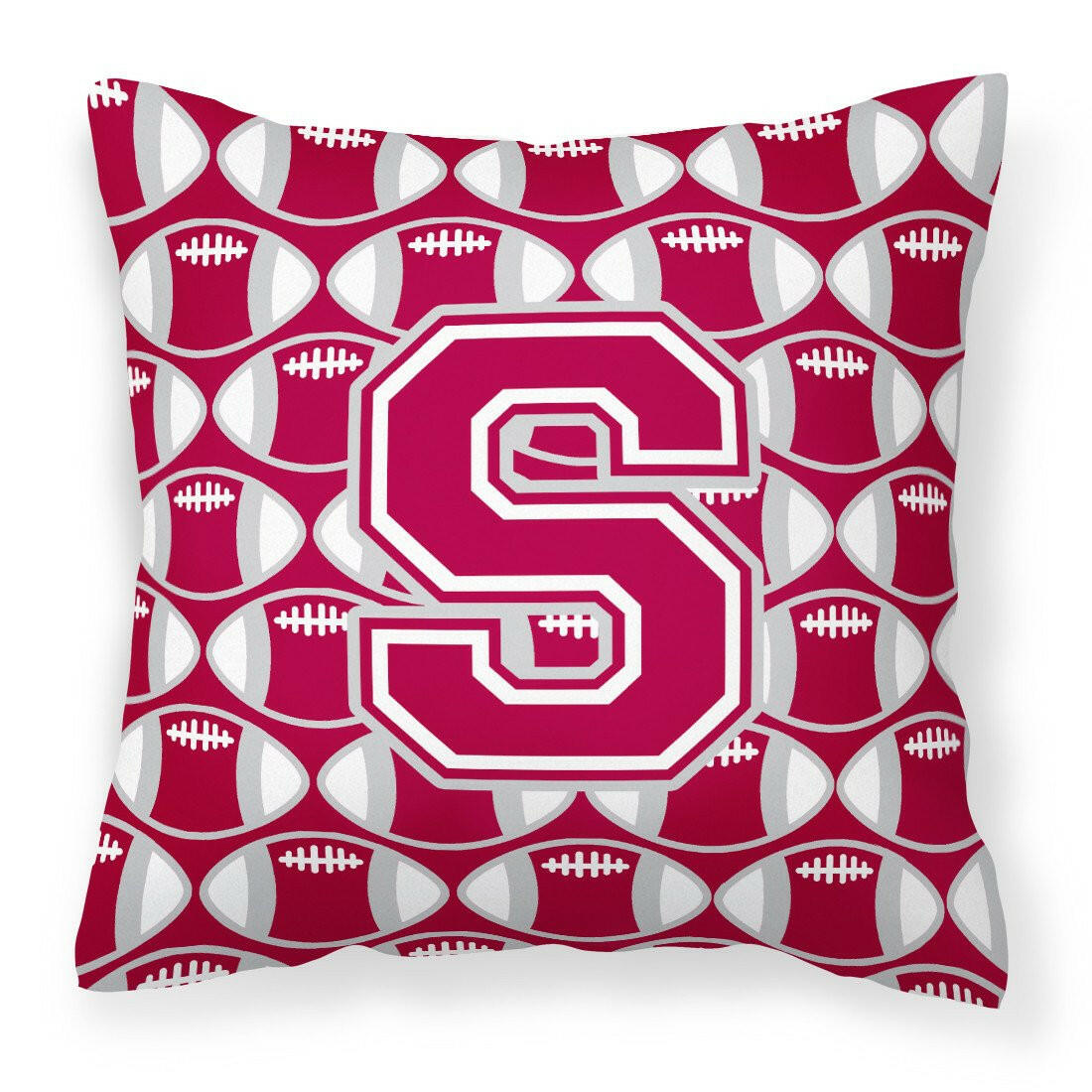 Letter S Football Crimson, grey and white Fabric Decorative Pillow CJ1065-SPW1414 by Caroline&#39;s Treasures