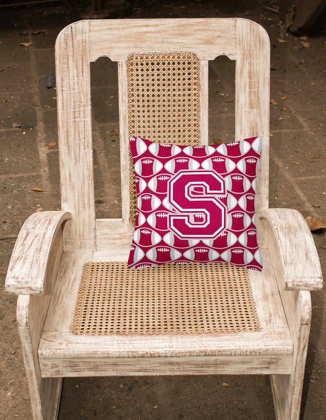 Letter S Football Crimson, grey and white Fabric Decorative Pillow CJ1065-SPW1414 by Caroline's Treasures